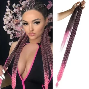 Ombre Pink 32" Long Braided Wrap Around Ponytail Braid - One Long Braid - Picture 1 of 8