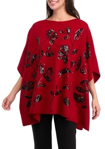 Poncho Top Anne Klein Para Mujer Detalle Lentejuelas (Rojo Titanio, Grande/X-Grande) - Imagen 1 de 2