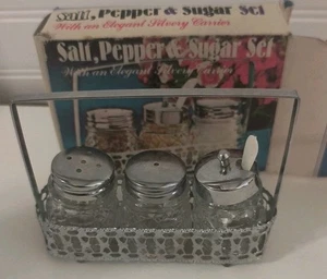 Salt Pepper Mustard Shaker Condiment Set w/Stand With ORIGINAL BOX - Picture 1 of 7