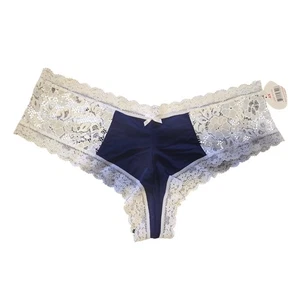 Splendies Luxury Lace Trim Satin Bikini Panties - 4X Navy Blue - Picture 1 of 3