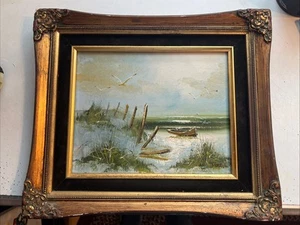 Quadro olio con cornice barca mare - Foto 1 di 4