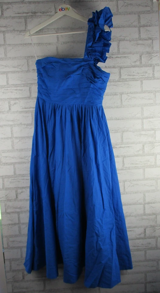 Pilgrim women's one-shoulder ruffle maxi dress blue size 10 cotton linen mix - image 1 of 4