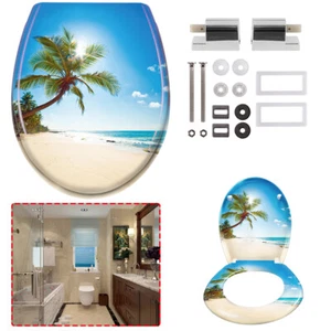 O Form Toilettendeckel Toilettensitz Klobrille Absenkautomatik WC Deckel Strand# - Bild 1 von 12