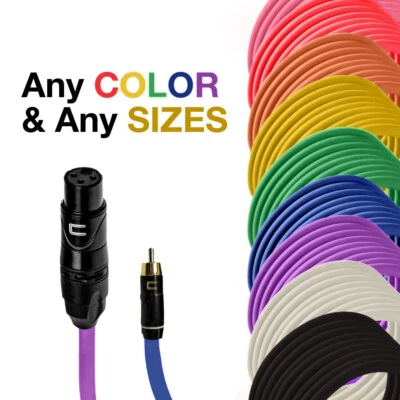 3-Pin XLR Female to RCA Male Unbalanced Mono Cable - Custom Length, Color Cord - Image 1 of 4