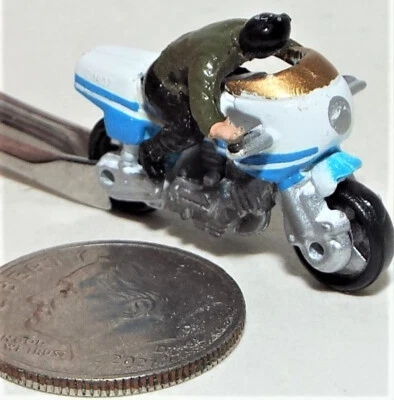 Very Small Micro Machine Ducati 1000 Motorcycle in White & Blue with Rider - Image 1 of 4