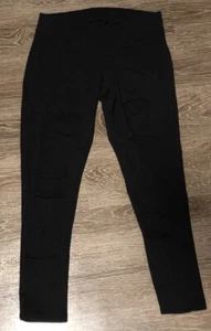 TORRID Sz 0 Black Distressed Fishnet Layer Leggings Pull On GOTH Glam Rock - Picture 1 of 6