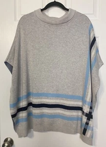 Talbots Poncho Sweater Size L/XL Oversized Gray Blue Plaid Mock Neck Casual Cozy - Picture 1 of 9