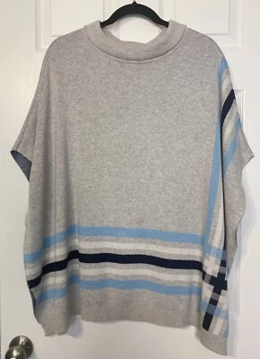 Suéter Poncho Talbots Talla L/XL Gran Tamaño Gris Azul Cuadros Cuello Simulado Informal Acogedor Foto 1 de 4