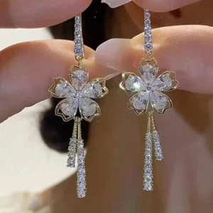 2023 Sweet Zircon Flower Earrings Hook Drop Dangle Women Wedding Jewelry Gift - Picture 1 of 5