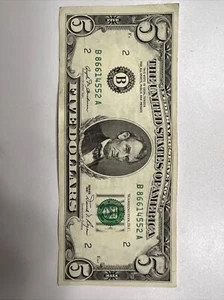 1981 $5 Five Dollar Federal Reserve Note. B series - Picture 1 of 2