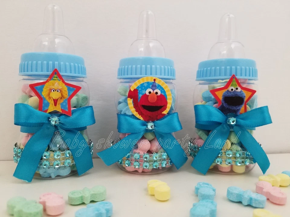 Chá de bebê 12 mamadeiras Elmo Sesame Street Favor prêmios jogos menino decoração azul - Imagem 1 de 4