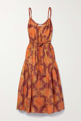 VALENTINO Abito midi ULLA JOHNSON Valentina con cintura cravatta cotone tinto poplin