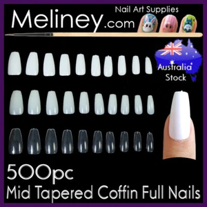 500Pc Mid Tapered Coffin Full Cover Nails False Fake Acrylic Ballerina Salon Pro - Picture 1 of 7