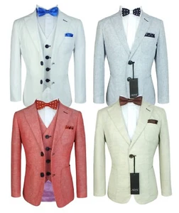 Jungen Romano italienischer Stil Seite Junge Hochzeit Sommer Anlass schmale Passform Leinenanzüge - Bild 1 von 29