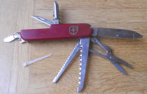 Vintage Taschenmesser Stern-Logo 11 Funktionen Griff defekt rot - Bild 1 von 8
