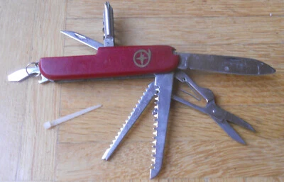 Vintage Taschenmesser Stern-Logo 11 Funktionen Griff defekt rot - Bild 1 von 4