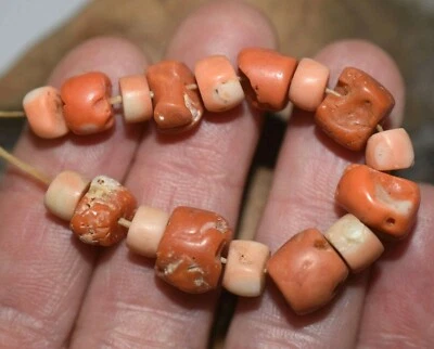 Antique Natural Light Pink & Red Coral Beads Collected Nigeria, African Trade - Image 1 of 4