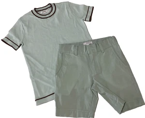 GARCON A MOI'FINE KNIT COTTON S/S PALE GREEN SWEATER & GREEN SHORTS SZ.4/6 - Picture 1 of 2