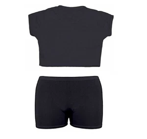 Girls Kids Black Crop Top & Hot Pants Dance Wear Set Children's Lycra Costumes - Picture 1 of 3