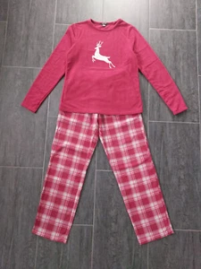 Kuscheliger Schlafanzug Fleece Hausanzug Gr. S 36/38 Rot mit Elch - Bild 1 von 4