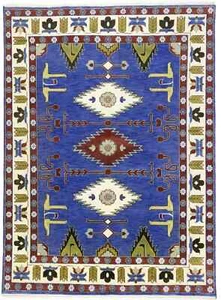 9X12 ft Large Blue Kazak Oriental Rug Geometric Tribal Design Living Dining Room - Picture 1 of 19