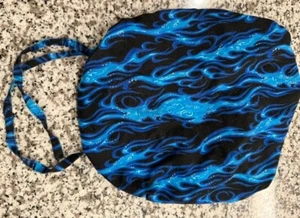 SCRUB CAP HAT NEW WITH DRAW STRINGS BLUE FLAMES - Picture 1 of 1