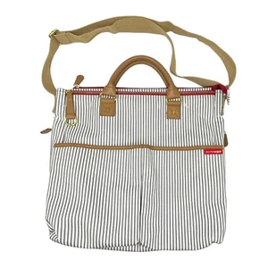 SKIP HOP Duo Diaper Bag Gray White Stripe Zipper Carry Handle Messenger Bag - Picture 1 of 16