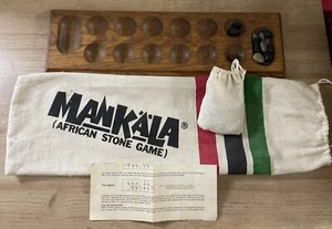 Mankala Afrikanisches Steinspiel Kordelzugbeutel Anleitung und Holzbrett Vintage - Bild 1 von 6