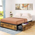 Pliwier Full Size Bed Frame with 4 Storage Drawers Heavy Metal Platform Bed