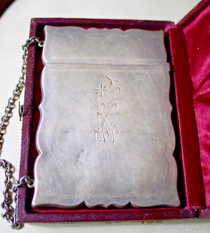 RARE 1866 STERLING SILVER CALLING CARD CASE WHITING MFG 50G ORIG BOX M. WALKER Cover