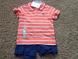 CARTER'S boy's NWT sz 18 month orange/white polo shirt w/matching blue shorts  - Picture 1 of 7
