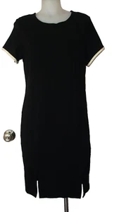 Tahari Levine Dress Black 10 Classic Career Church Sheath Short Sleeve - Picture 1 of 6