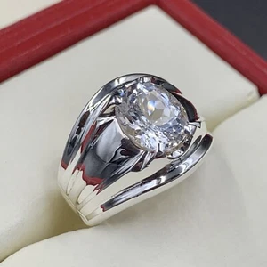 White Sapphire Ring For Men, Natural Sapphire Stone Ring, 925 Silver Handmade - Picture 1 of 6