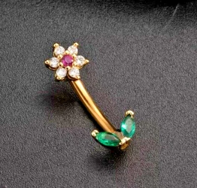 Anillo redondo de botón con barra colgante de oreja con flor de diamante de 1 quilate enchapado en oro amarillo de 14K Foto 1 de 4