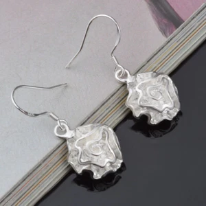 925 Silver Color Drop Earrings Rose -Shape Hook Fashion Women Jewelry Gift - Picture 1 of 5
