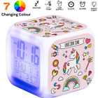 Kids Digital Alarm Clock USB Battery Night Light Bedside Non Tick 7 Color Unicor