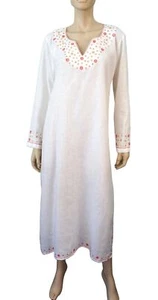 PALIWAL sz L Embellished White Linen Kaftan Resortwear Dress BRAND NEW - Picture 1 of 4