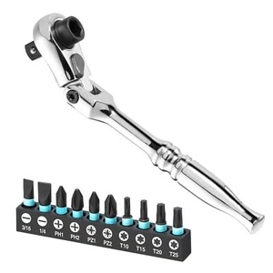 1/4'' Mini Ratchet Wrench 2in1 Socket Wrench & Bit Driver 72tooth Reversible Fle - Picture 1 of 7
