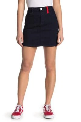 NWT Current Elliott Blue/Red Colorblock Denim 'The 5-Pocket Mini' Skirt 25 $228 - Image 1 of 4