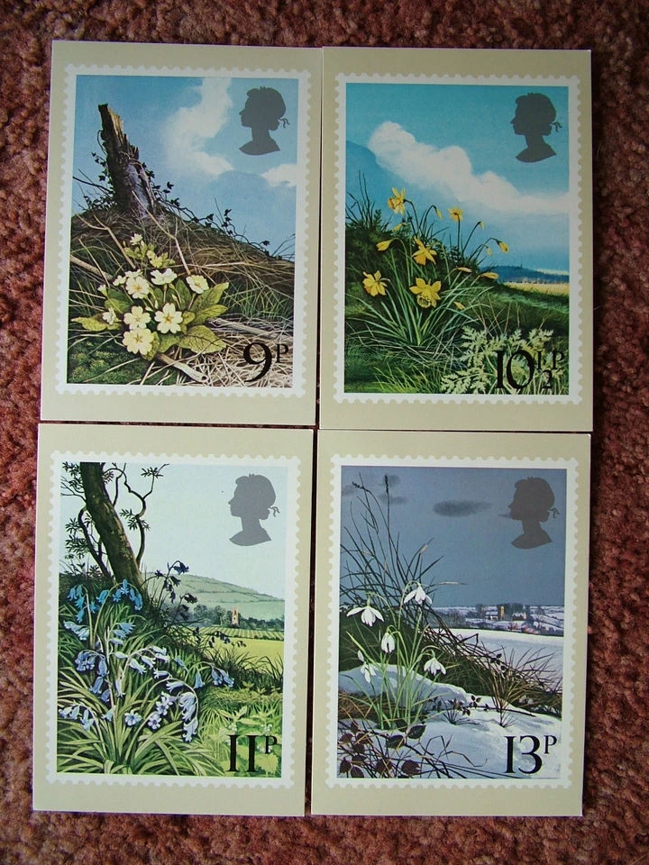 Juego de tarjetas PHQ reverso FDI nº 34 British Flowers 1979. Juego de 4 cartas.  Como nuevo. Foto 1 de 1