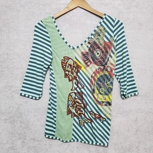 Top Save the Queen L diseño de peces a rayas con cuentas verde adornado malla artística - Imagen 1 de 13