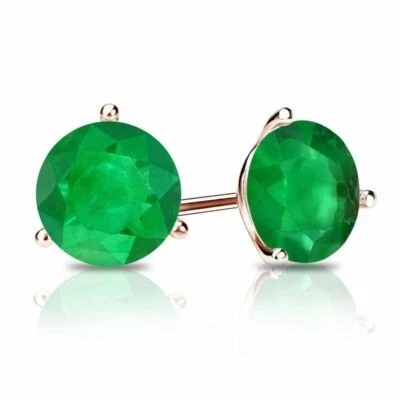 Round Cut Simulated Green Emerald Martini Stud Earrings 14K Solid Rose Gold - Image 1 of 4