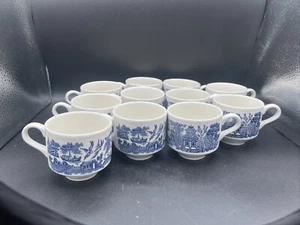 Churchill BLUE WILLOW KAFFEE TEETASSEN MADE IN ENGLAND STAPELBAR 11er Set Vintage - Bild 1 von 6