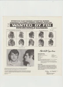 FBI WANTED POSTER HOWARD DONALD SAUNDERS-INTERSTATE FLIGHT-MURDER-ROBBERY - Picture 1 of 2