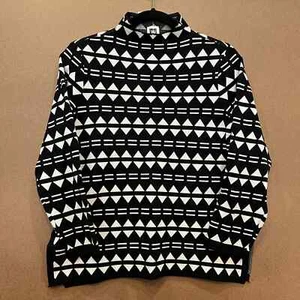 Anne Klein Womans Sweater Large Black White Geometric Mock Neck Pullover Top NWT - Picture 1 of 12