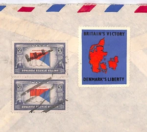 USA WW2 Cover PROPAGANDA LABEL *BRITAIN'S VICTORY/DENMARK LIBERTY* Flags XU216 - Picture 1 of 12