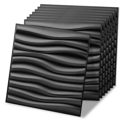  Pack de 20 Paneles de Pared Decorativos 3D, 19 Pies M² PVC Interior 20 Piezas Ondulado Negro Foto 1 de 4