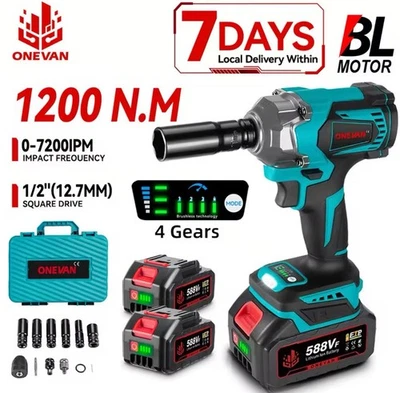 1200N.M, 1200W Cordless Electric Shock Wrench - Image 1 of 3