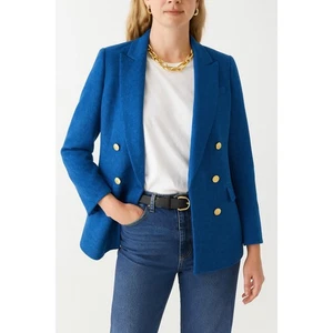 J. Crew Brynn Blazer Double Breasted Aqua Blue Herringbone English Wool Size 6P - Picture 1 of 10
