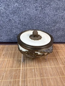 Vintage French Ivory Celluloid covered Trinket Dish with divided glass insert - Picture 1 of 7